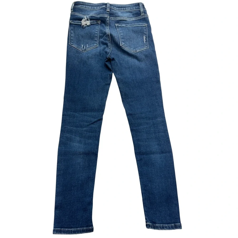 Flying Monkey Womens Skinny Jeans 25 Medium Wash Distressed Denim Frayed Hem